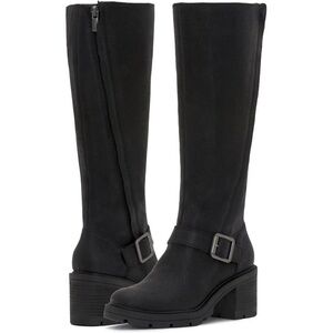 NWOT Lucky Brand Real Leather Scoty Buckled Stacked-Heel Tall Riding Boots